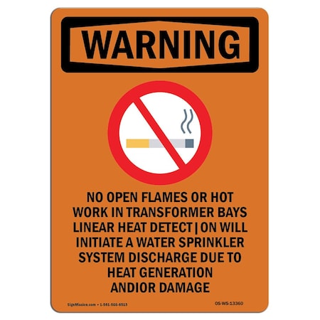 OSHA WARNING Sign, No Open Flames Or W/ Symbol, 14in X 10in Decal